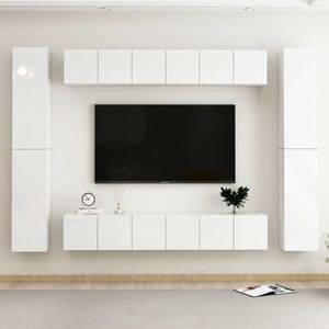 vidaXL Set de dulapuri TV, 10 piese, alb extralucios, lemn prelucrat imagine