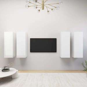 vidaXL Dulap TV, 4 buc, alb extralucios, 30, 5x30x90 cm, lemn prelucrat imagine