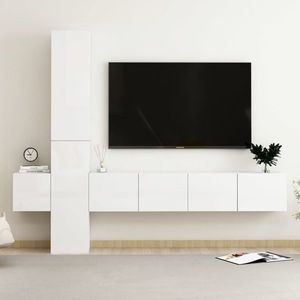 vidaXL Set de dulapuri TV, 5 piese, alb extralucios, lemn prelucrat imagine