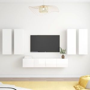vidaXL Set de dulapuri TV, 6 piese, alb extralucios, lemn prelucrat imagine