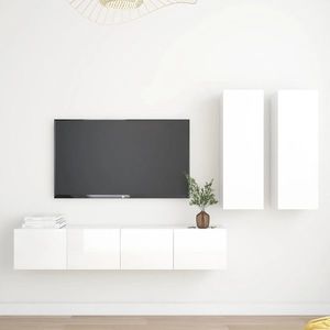 vidaXL Set de dulapuri TV, 4 piese, alb extralucios, lemn prelucrat imagine