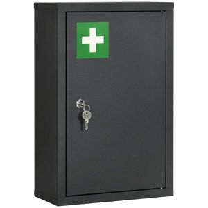 Dulapior de medicamente cu montare pe perete, Cutie de prim-ajutor cu 3 niveluri cu 2 chei, negru | AOSOSM RO Kleankin | Aosom RO imagine