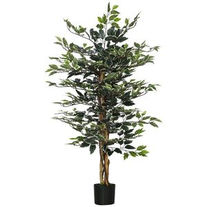 HOMCOM Ficus artificial in ghiveci cu 702 frunze multicolore, Plante artificiale pentru interior si exterior, 130 cm | AOSOM RO imagine
