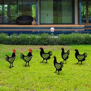 Set decoratiuni pentru gradina, Chicken Family 6, Metal, Negru imagine