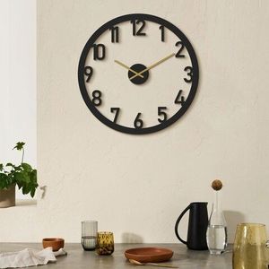 Ceas de perete, Stroke Metal Wall Clock, Otel, Dimensiune: 48 x 48 cm, Negru/Auriu imagine
