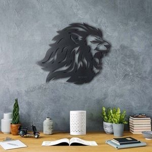 Decoratiune de perete, Roar Lion, Metal, Dimensiune: 40 x 50 cm, Negru imagine