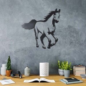 Decoratiune de perete, Horse, Metal, Dimensiune: 49 x 50 cm, Negru imagine
