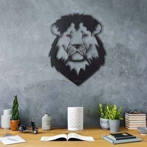 Decoratiune de perete, Lion Head, Metal, Dimensiune: 50 x 38 cm, Negru imagine