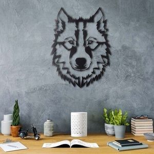 Decoratiune de perete, Wolf, Metal, Dimensiune: 38 x 50 cm, Negru imagine