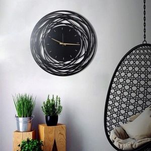 Ceas de perete, Lines, Metal, Dimensiune: 50 x 50 cm, Negru imagine