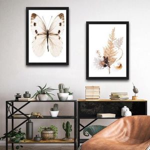 Set 2 tablouri decorative, Beige Butterfly Set, PAL, Hartie, Multicolor imagine