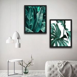 Set 2 tablouri decorative, Green Leaf Set, PAL, Hartie, Multicolor imagine