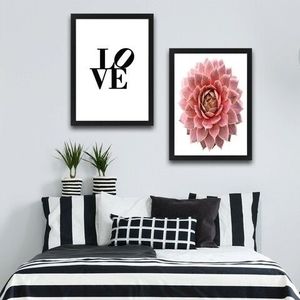 Set 2 tablouri decorative, Love Pink Flower Set, PAL, Hartie, Multicolor imagine