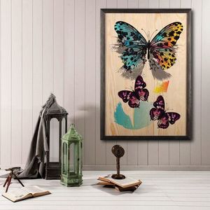 Tablou decorativ, Butterfly Dream, Lemn, Lemn, Multicolor imagine
