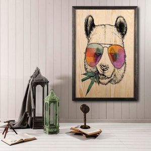Tablou decorativ, Cool Panda, Lemn, Lemn, Multicolor imagine