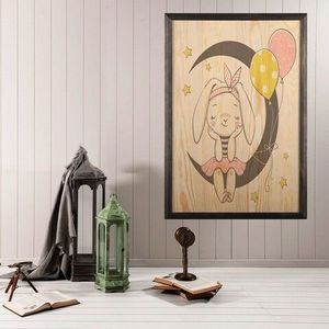 Tablou decorativ, Cute Bunny, Lemn, Lemn, Multicolor imagine
