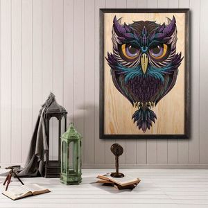 Tablou decorativ, Owl Color Dream, Lemn, Lemn, Multicolor imagine