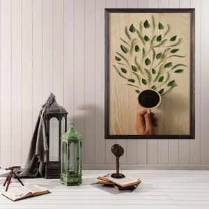 Tablou decorativ, Coffee Tree XL, Lemn, Lemn, Multicolor imagine