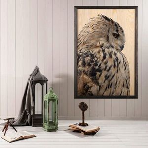 Tablou decorativ, Owl XL, Lemn, Lemn, Multicolor imagine