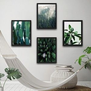 Set 4 tablouri decorative, Green Cactus Set, PAL, Hartie, Multicolor imagine
