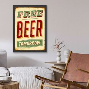 Tablou decorativ, Free Beer (35 x 45), MDF , Polistiren, Verde / Roșu / Crem imagine