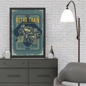 Tablou decorativ, Retro Train (35 x 45), MDF , Polistiren, Multicolor imagine