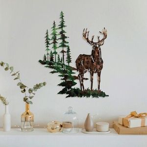 Decoratiune de perete, Deer 2, Metal, Dimensiune: 65 x 79 cm, Multicolor imagine