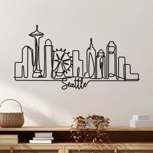Decoratiune de perete, Seattle, Metal, Grosime: 2 mm, Negru imagine