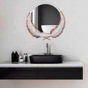 Oglinda decorativa, Palm Mirror L, Metal, Dimensiune: 59 x 57 cm, Maro/Alb imagine