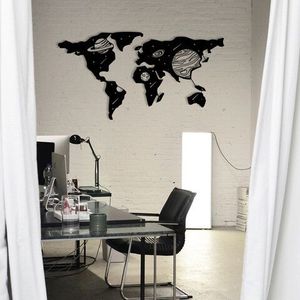 Decoratiune de perete, World Map 5, Metal, Dimensiune: 135 x 72 cm, Negru imagine