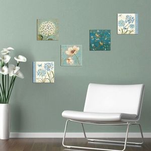 Set 5 tablouri decorative, UTB094, MDF , Imprimat UV, Albastru / Verde / Alb imagine