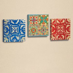 Set 3 tablouri decorative, AHM037, Piele ecologica, Lemn, Albastru / Roșu / Crem / Portocaliu / Verde imagine
