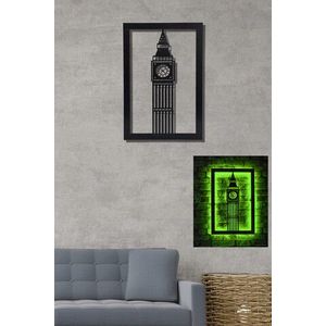 Decoratiune luminoasa LED, Big Ben, MDF, 60 LED-uri, Verde imagine