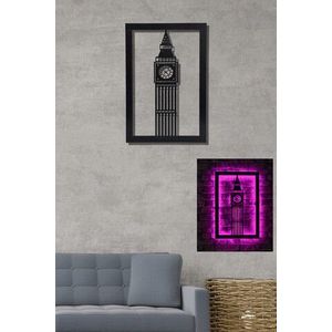 Decoratiune luminoasa LED, Big Ben, MDF, 60 LED-uri, Roz imagine