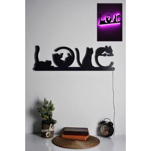 Decoratiune luminoasa LED, Cat Love, MDF, 60 LED-uri, Roz imagine