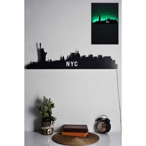 Decoratiune luminoasa LED, NYC Skyline, MDF, 60 LED-uri, Verde imagine