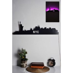Decoratiune luminoasa LED, NYC Skyline, MDF, 60 LED-uri, Roz imagine