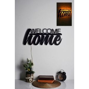 Decoratiune luminoasa LED, Welcome Home, MDF, 60 LED-uri, Galben imagine