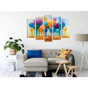 Set 5 tablouri decorative, BC125, 60% bumbac/40% poliester, Rama de lemn, Multicolor imagine