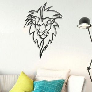 Decoratiune de perete, Lion, Metal, 50 x 70 cm, Negru imagine