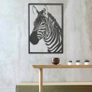 Decoratiune de perete, Zebra, Metal, 50 x 70 cm, Negru imagine