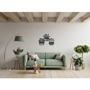 Decoratiune de perete, Cactus, Metal, 20 x 25 cm, 3 piese, Negru imagine