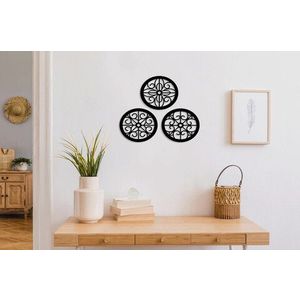 Decoratiune de perete, Rustic Circles, Metal, 30 x 30 cm, 3 piese, Negru imagine