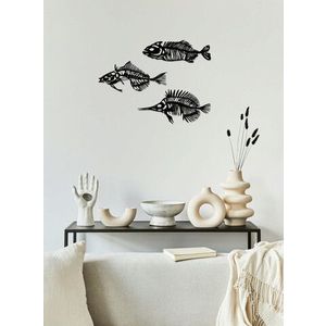 Decoratiune de perete, Fishes 3, Metal, 35 x 20 cm, 3 piese, Negru imagine