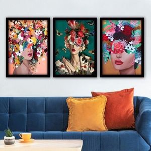 Set 3 tablouri decorative, 3SC162, MDF, Plastic, Multicolor imagine