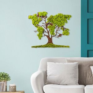Decoratiune de perete, Tree 2, 100% MDF/MOSS (grosime: 6 mm), Dimensiune: 71 x 1 x 59 cm, Verde/Maro imagine