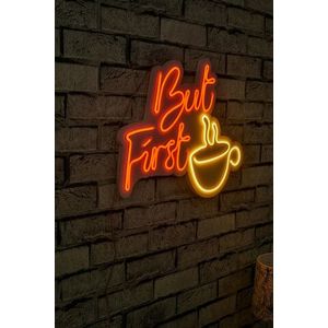 Decoratiune luminoasa LED, But First Coffee, Benzi flexibile de neon, DC 12 V, Roșu / galben imagine