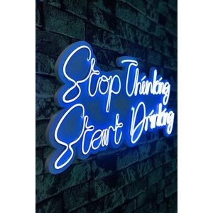 Decoratiune luminoasa LED, Stop Thinking Start Drinking, Benzi flexibile de neon, DC 12 V, Albastru imagine