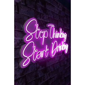 Decoratiune luminoasa LED, Stop Thinking Start Drinking, Benzi flexibile de neon, DC 12 V, Roz imagine