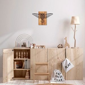 Decoratiune de perete, Owl, 50% lemn/50% metal, Dimensiune: 38 x 3 x 25 cm, Nuc negru imagine